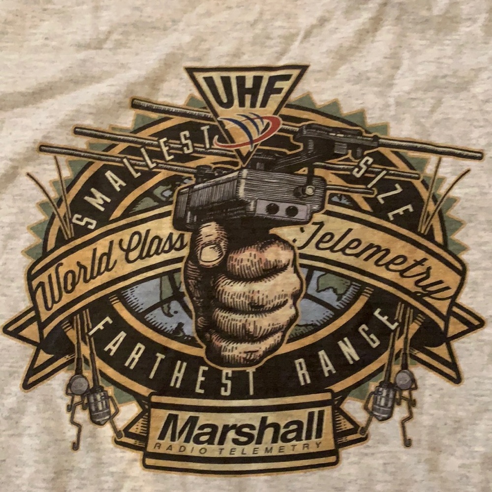 Marshall hunting t shirt dogs guns radio telemetry l